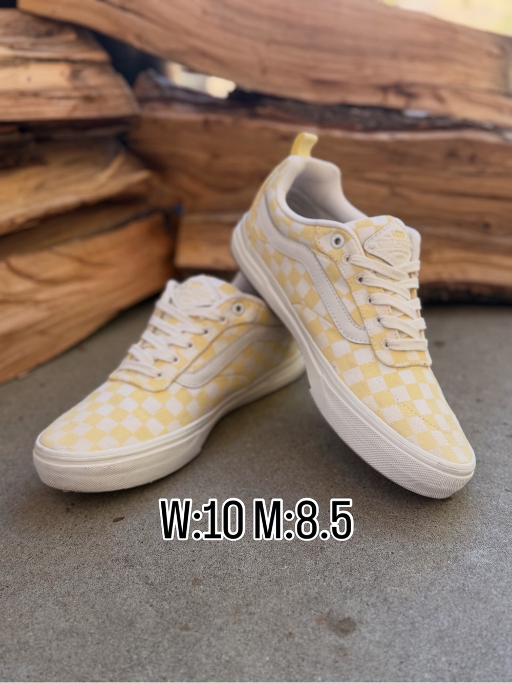 Women’s Checkerboard Lace-Up Sneakers in Yellow and White